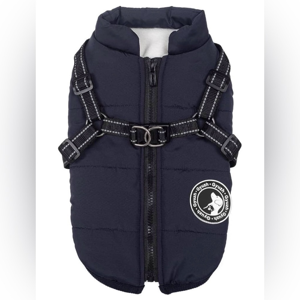 Gyuzh Dog Coat with Reflective Harness Navy Size XL Waterproof Winter Fleece NWT